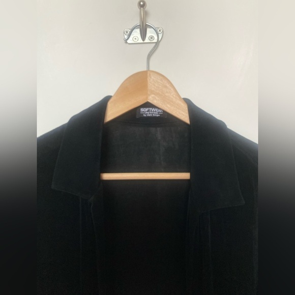 Vtg Mark Singer Softwear 90s Black Jersey Cardigan Knit Open Front Medium Petite - Picture 6 of 12